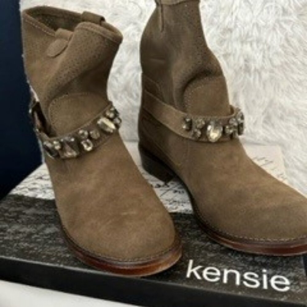 Kensie suede ankle boot with Rhinestone strap